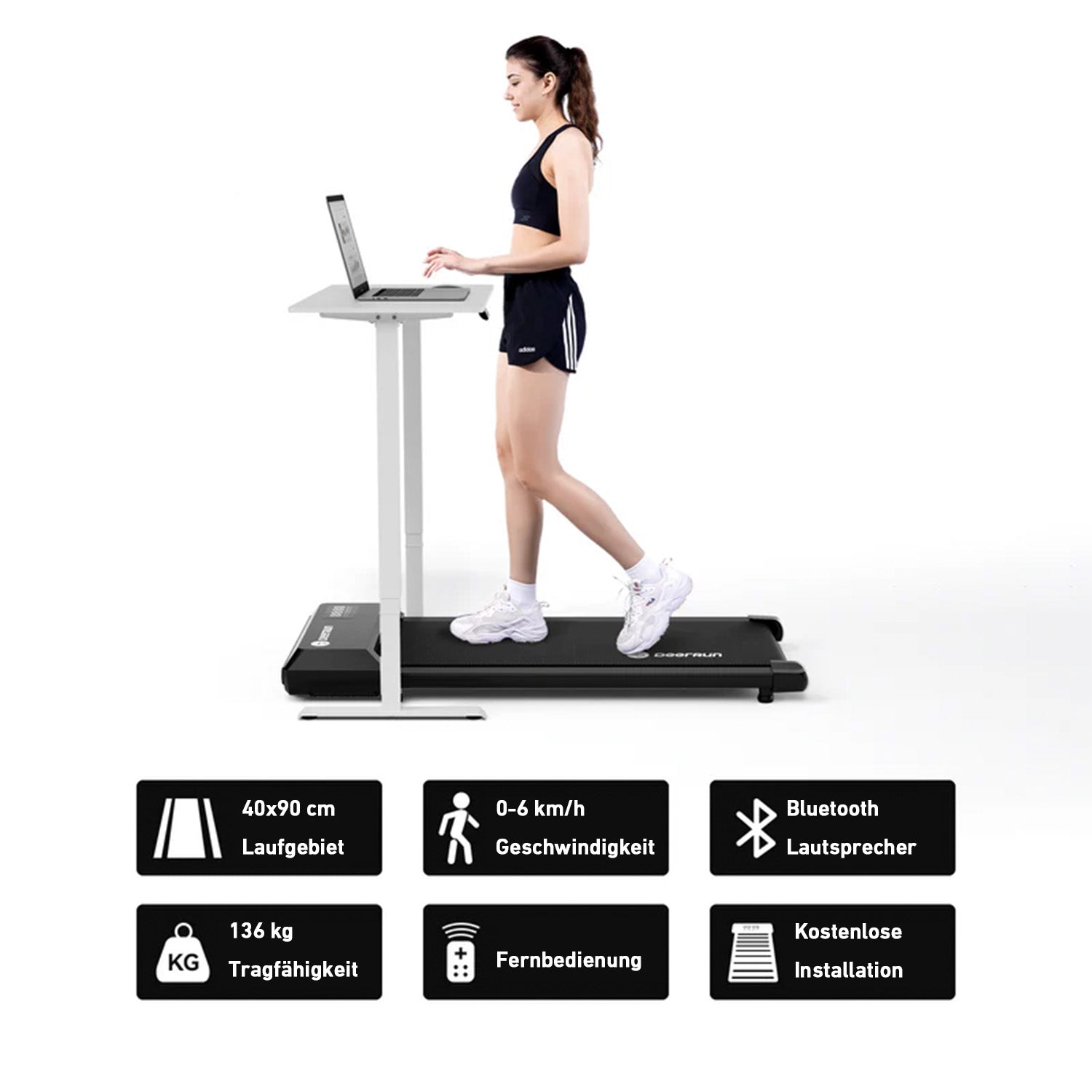 DeerRun Q1 Urban Upgrade | Smart-Walk-Laufband mit 136 kg Tragfähigkeit und Fernbedienung