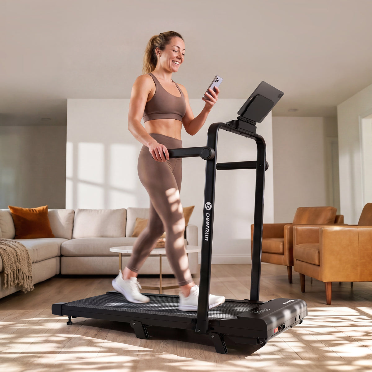 DeerRun 2026 Neues A6 plus Laufband mit Griff, 5 % Steigung, 2-in-1-Design, Schwarz