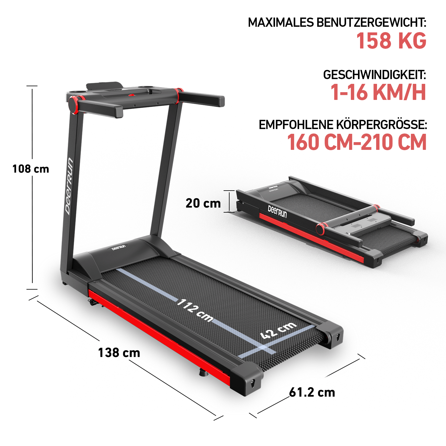 DeerRun A1 Pro Klappbares Laufband #Farbe_Schwarz