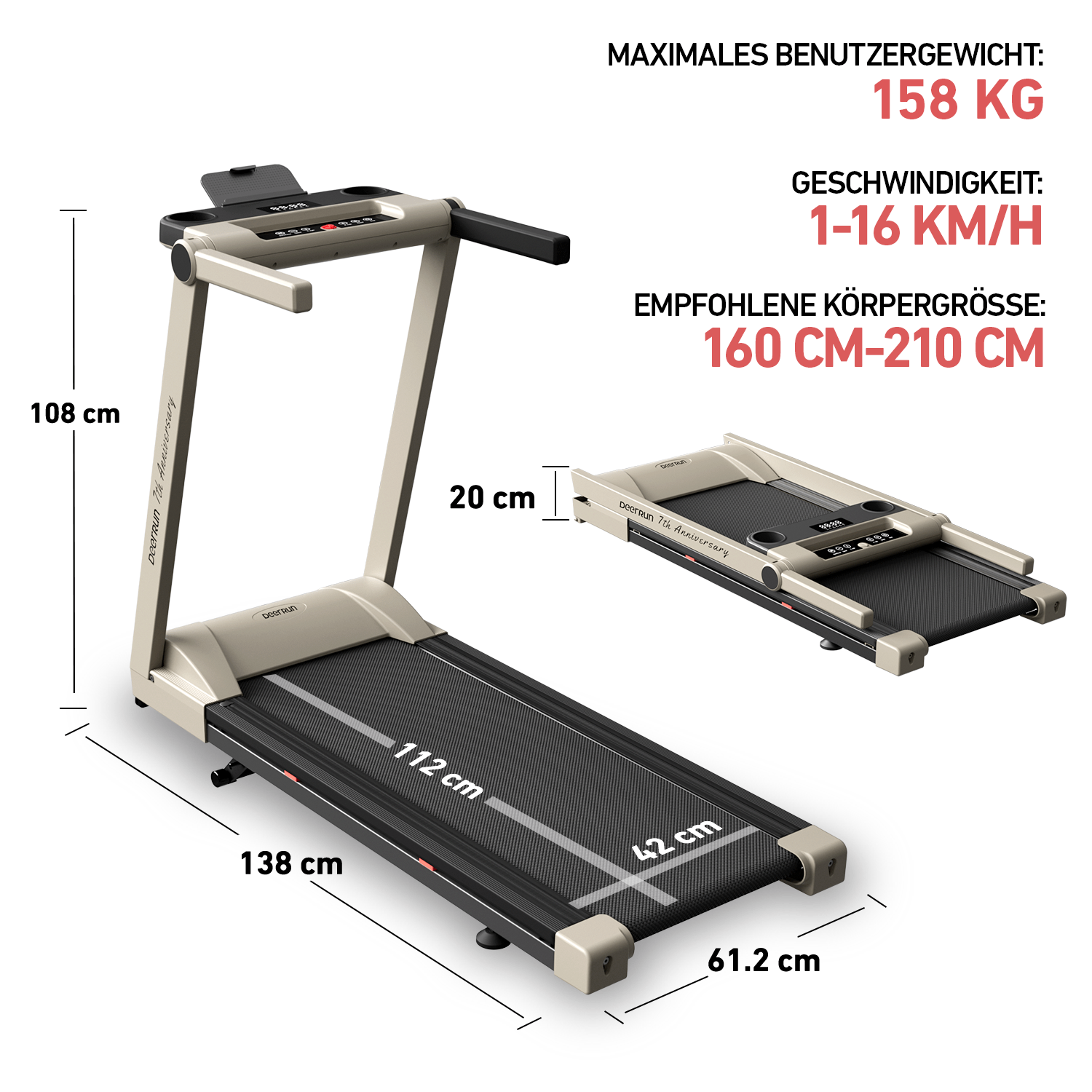 DeerRun A1 Pro Klappbares Laufband #Farbe_Starlight