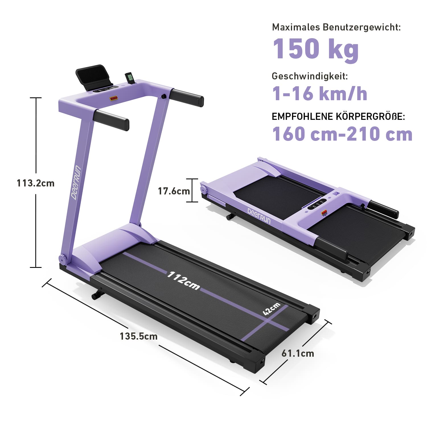 DeerRun A1 Urban Klappbares Laufband #Farbe_Lila