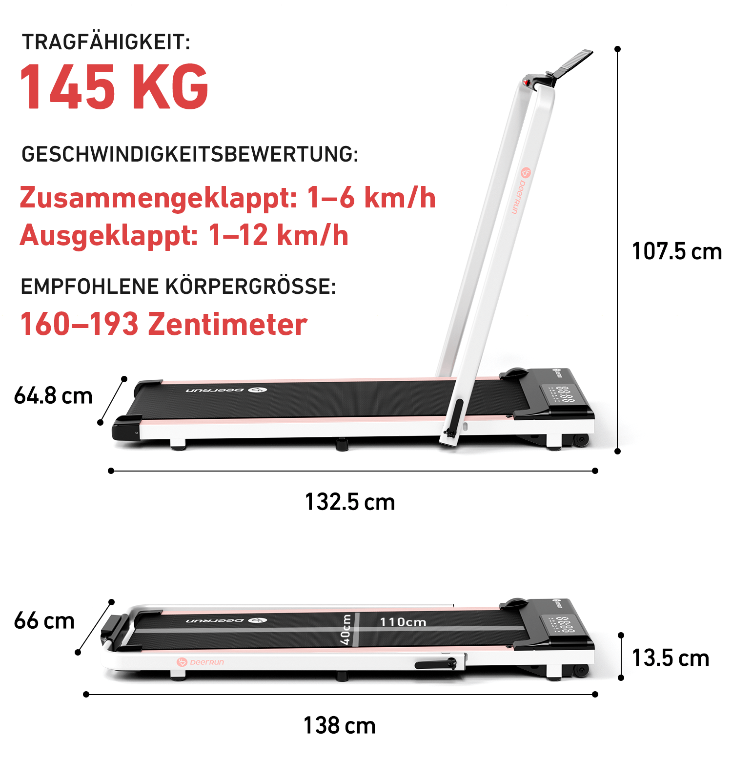 DeerRun A5 Pro Smartes 2 in 1 Laufband #Farbe_Rosa