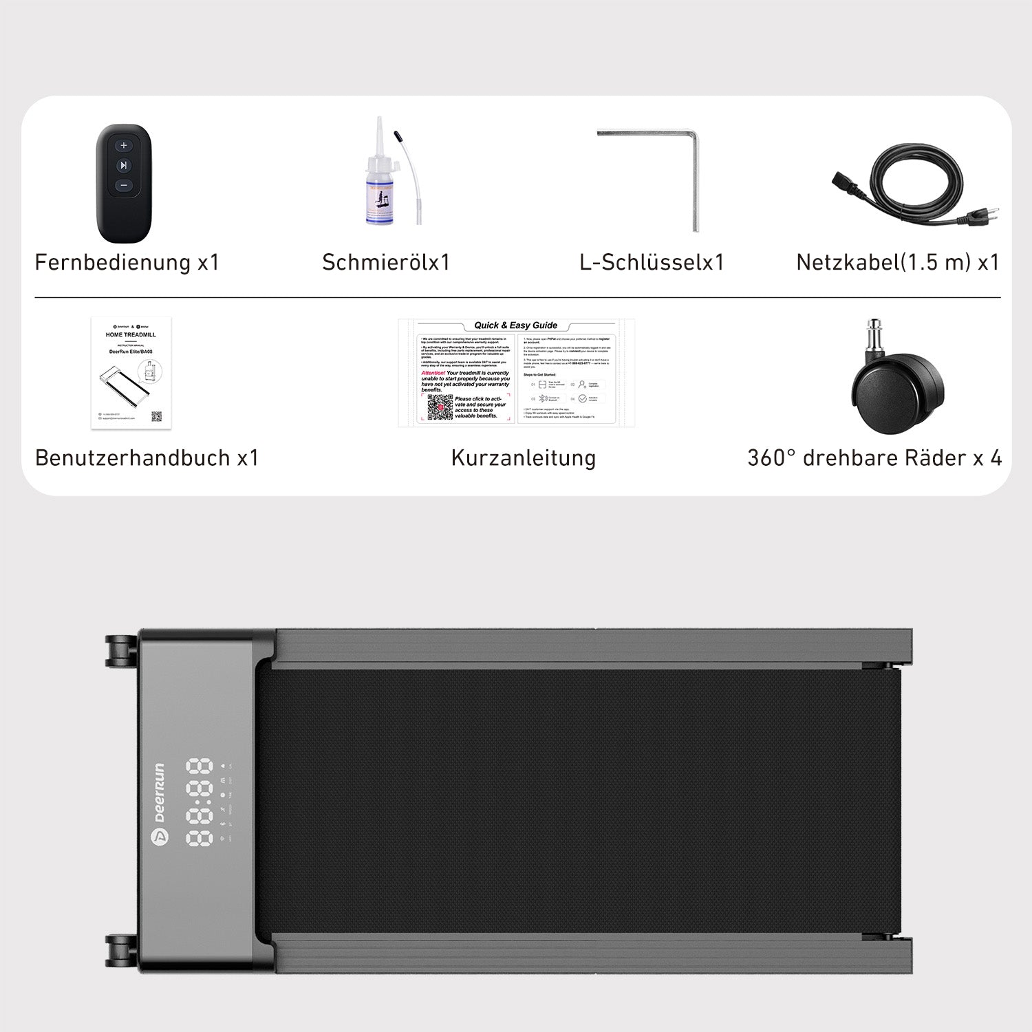 DeerRun Z20 Ultra‑Kompaktes, faltbares Laufband mit Gehmatte, für Büro und Zuhause,136 kg