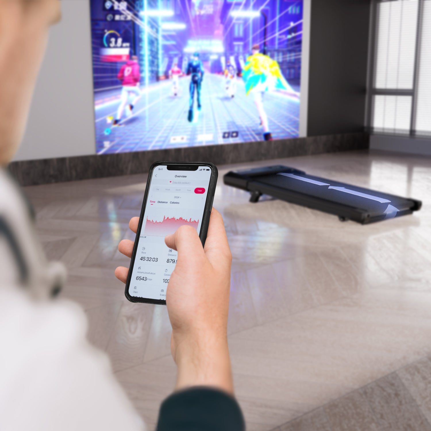 DeerRun Q2 Urban Plus Walking Pad mit 7% Steigung & platzsparendes, 1-6 km/h