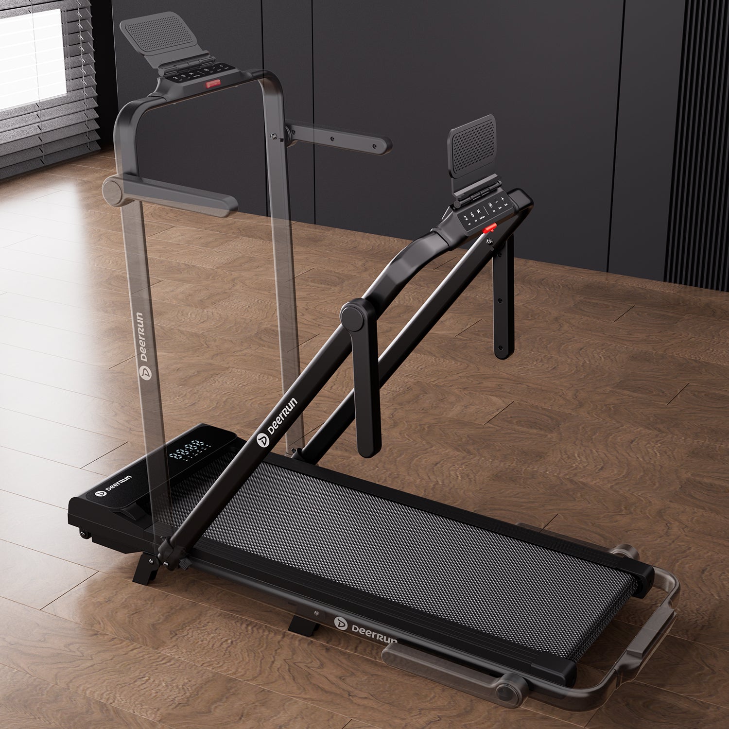 DeerRun 2026 Neues A6 Pro Laufband mit Griff, 5 % Steigung, 2-in-1-Design, Schwarz