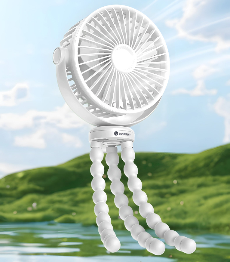 DeerRun batteriebetriebener Laufbandventilator mit flexiblem Stativ und Clip