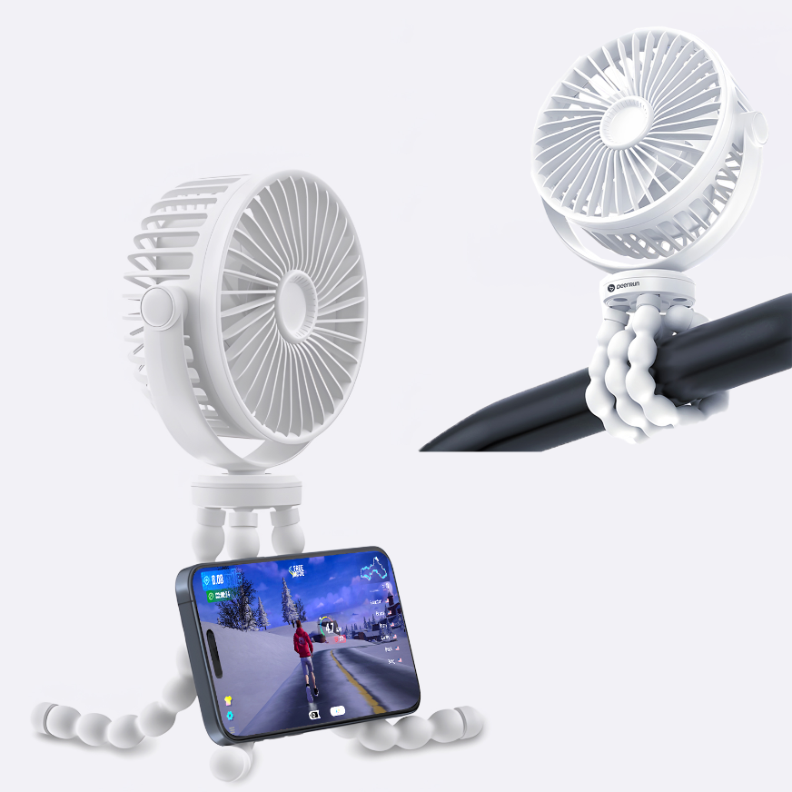 DeerRun batteriebetriebener Laufbandventilator mit flexiblem Stativ und Clip