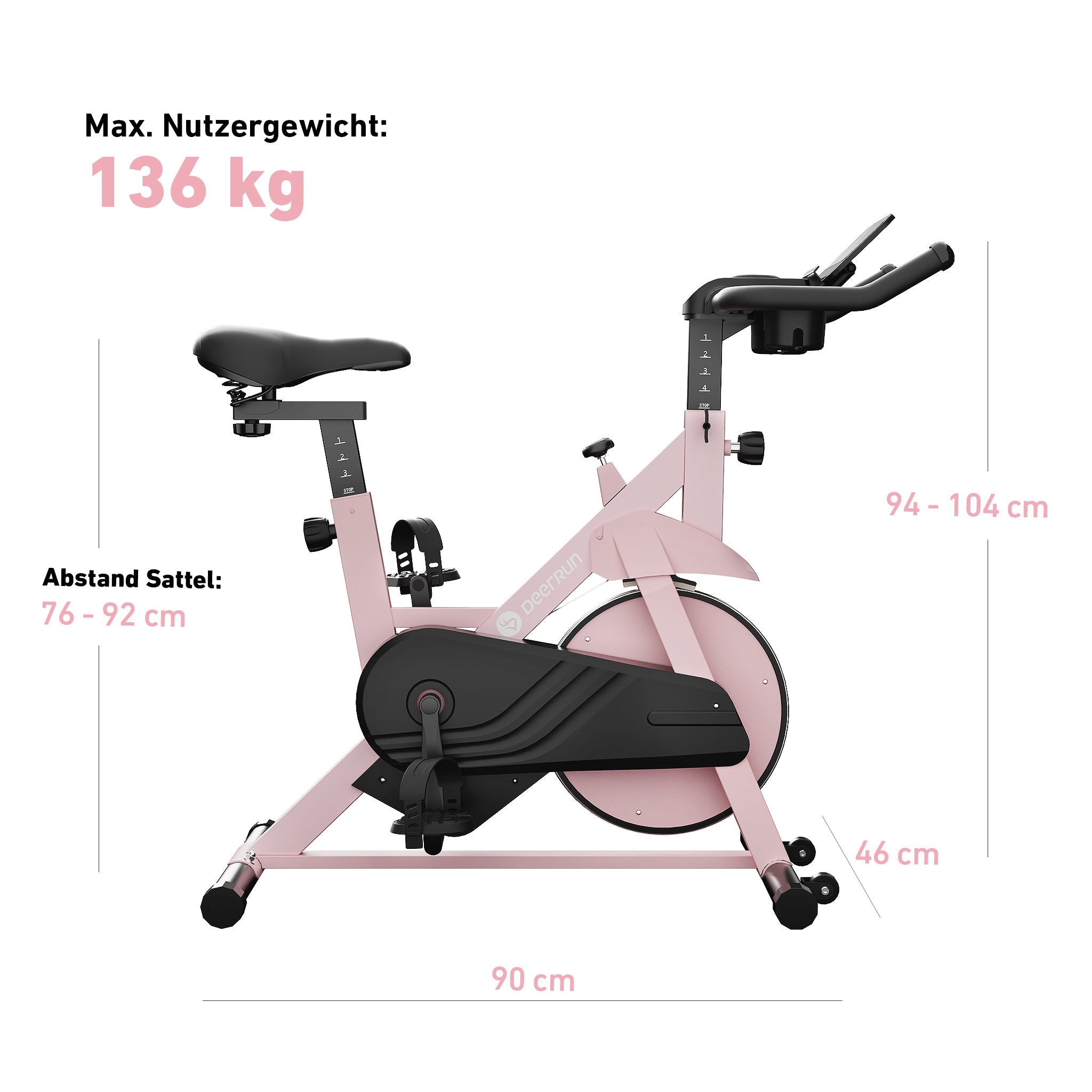 DeerRun S500 Rose Indoor-Smart-Bike mit einstellbarem magnetischem Widerstand und leisem Riemen und PitPat App