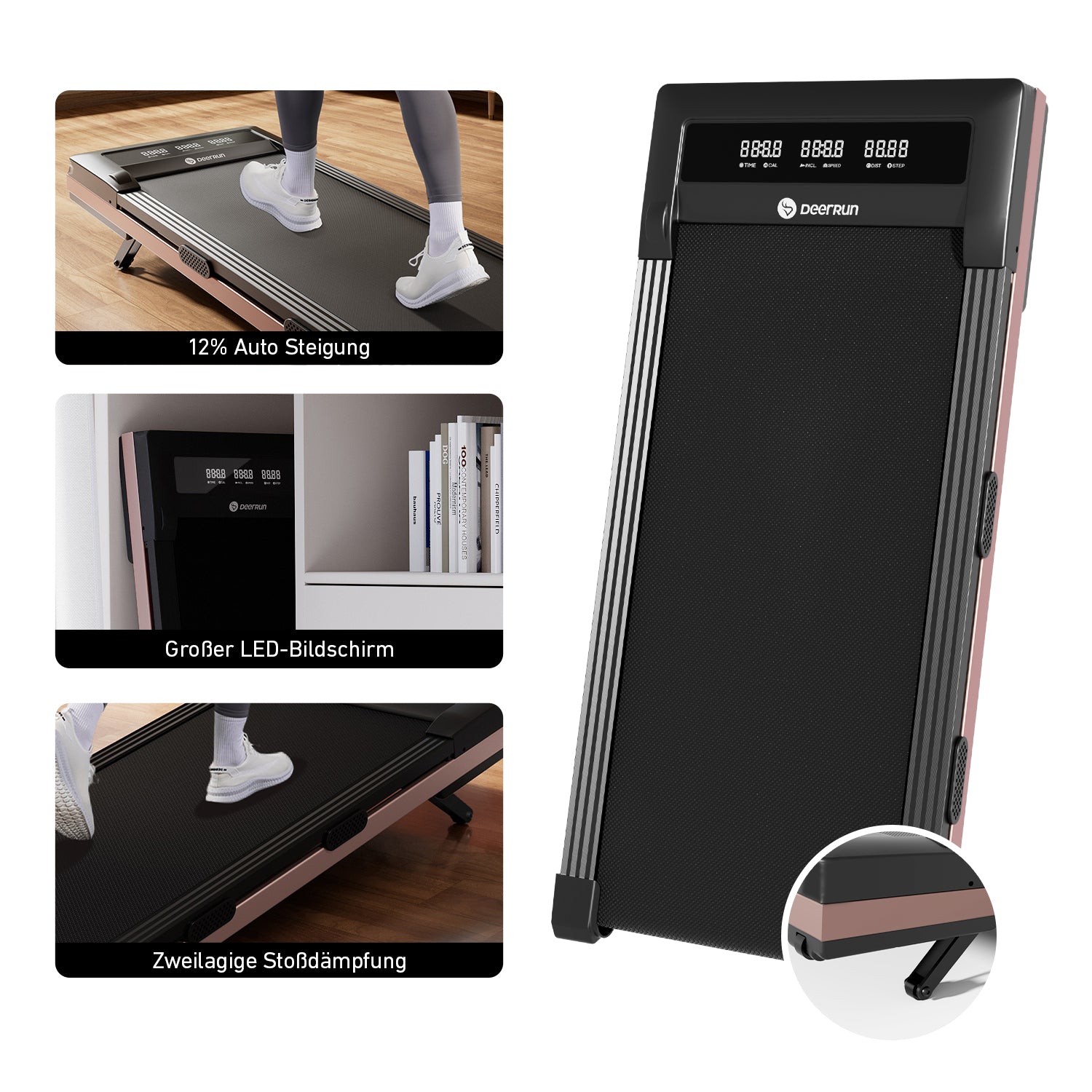 DeerRun Z10 Smart Incline Laufband #Farbe_Schwarz mit Roségold