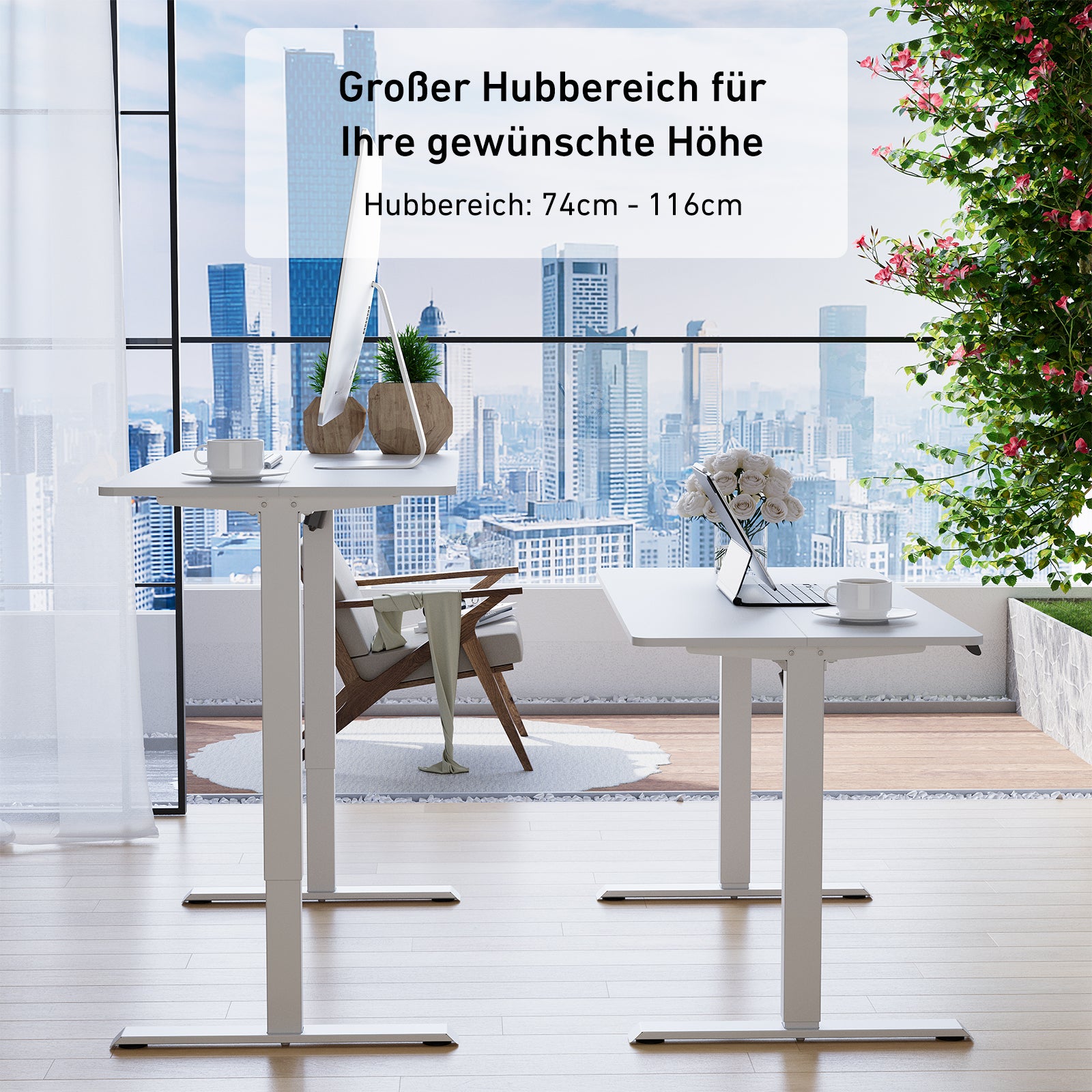 DeerRun® Elektrischer Stehschreibtisch, 74 cm – 116 cm höhenverstellbar