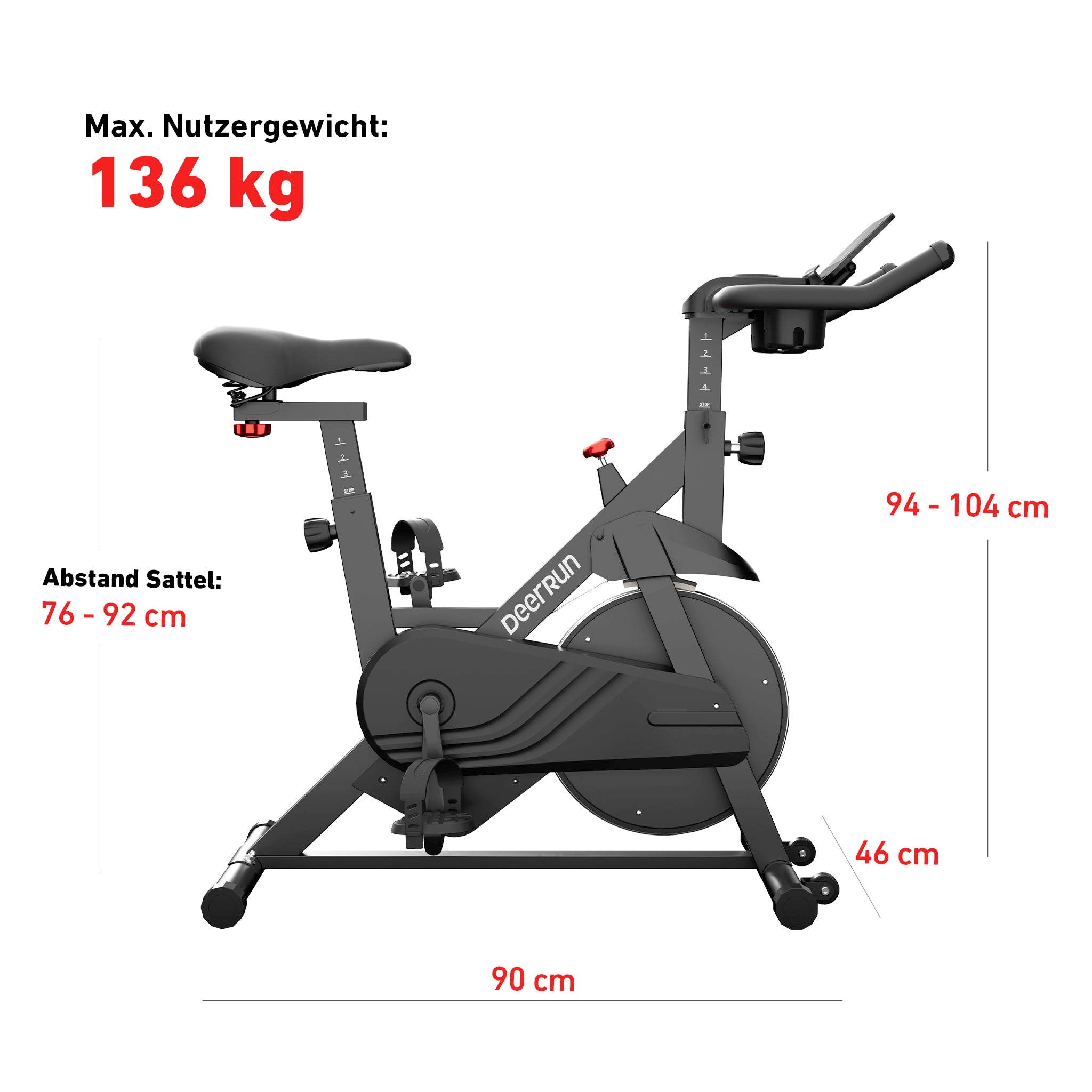 DeerRun S500 Schwarze Indoor-Smart-Bike mit einstellbarem magnetischem Widerstand und leisem Riemen und PitPat App