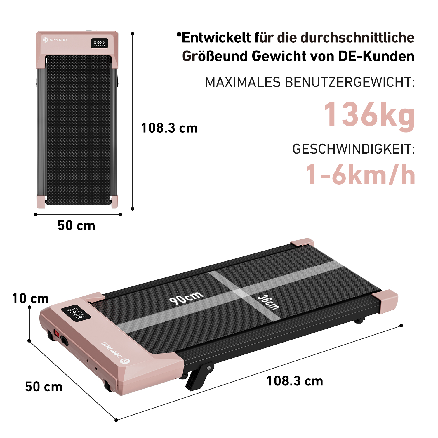 DeerRun Q2 Urban Walking Pad mit Steigung & Fernbedienung - 1- 6 km/h