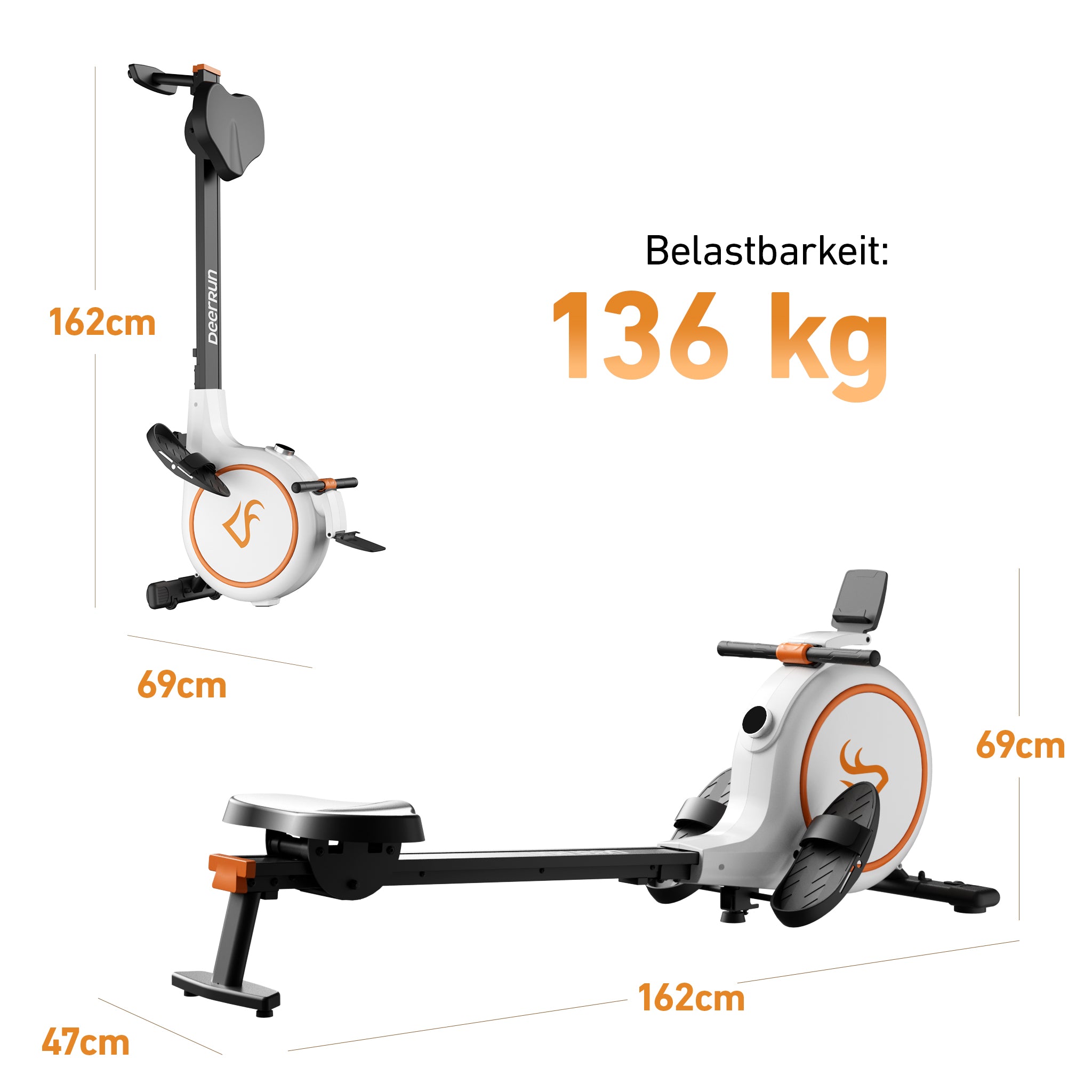 DeerRun RW600 Smart-Rudergerät mit einstellbarem 32-stufige Magnetwiderstand und lange Gleitschiene und PitPat APP