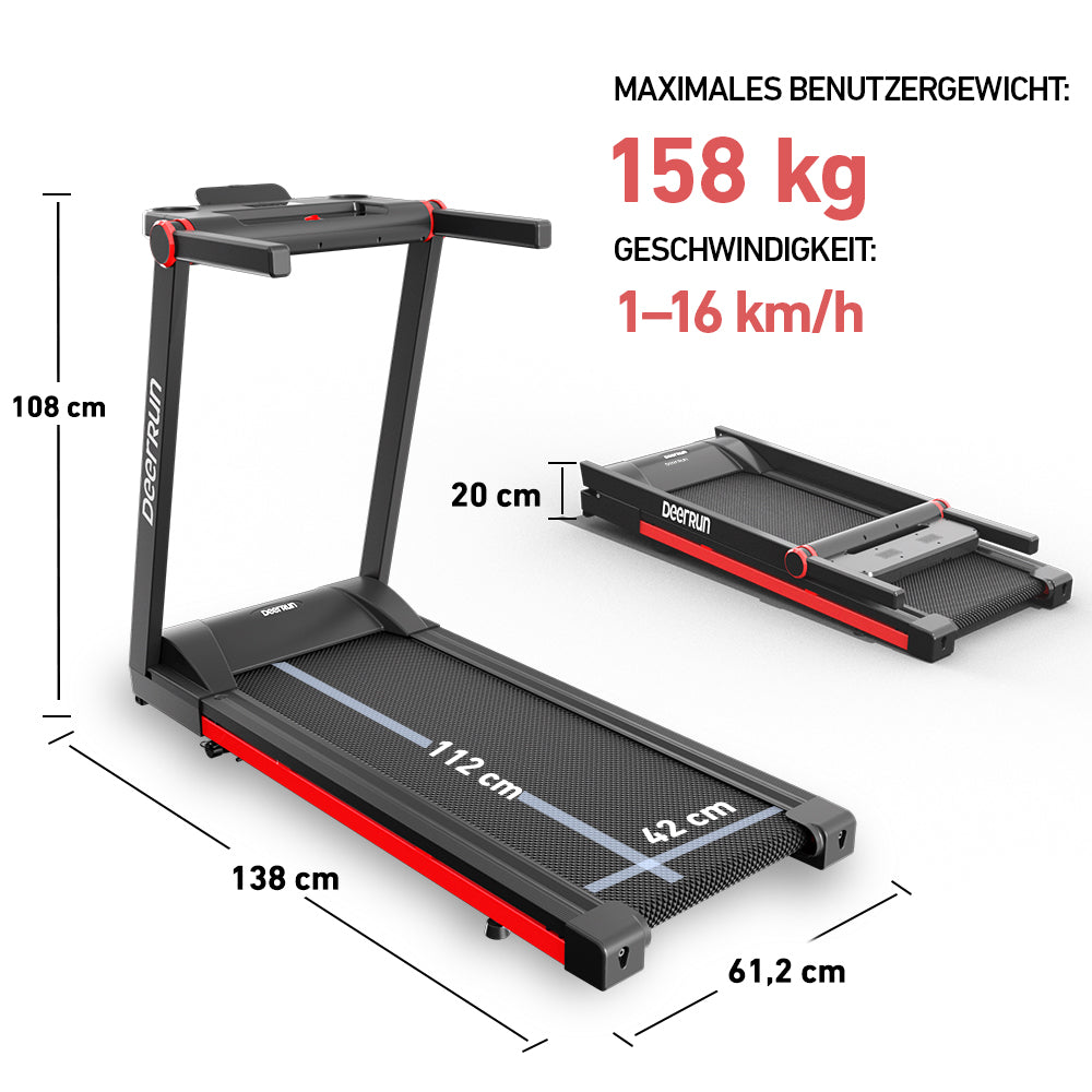 DeerRun A1 Pro Smart-Laufband – 158 kg Tragfähigkeit mit 6% Steigung und Fernbedienung