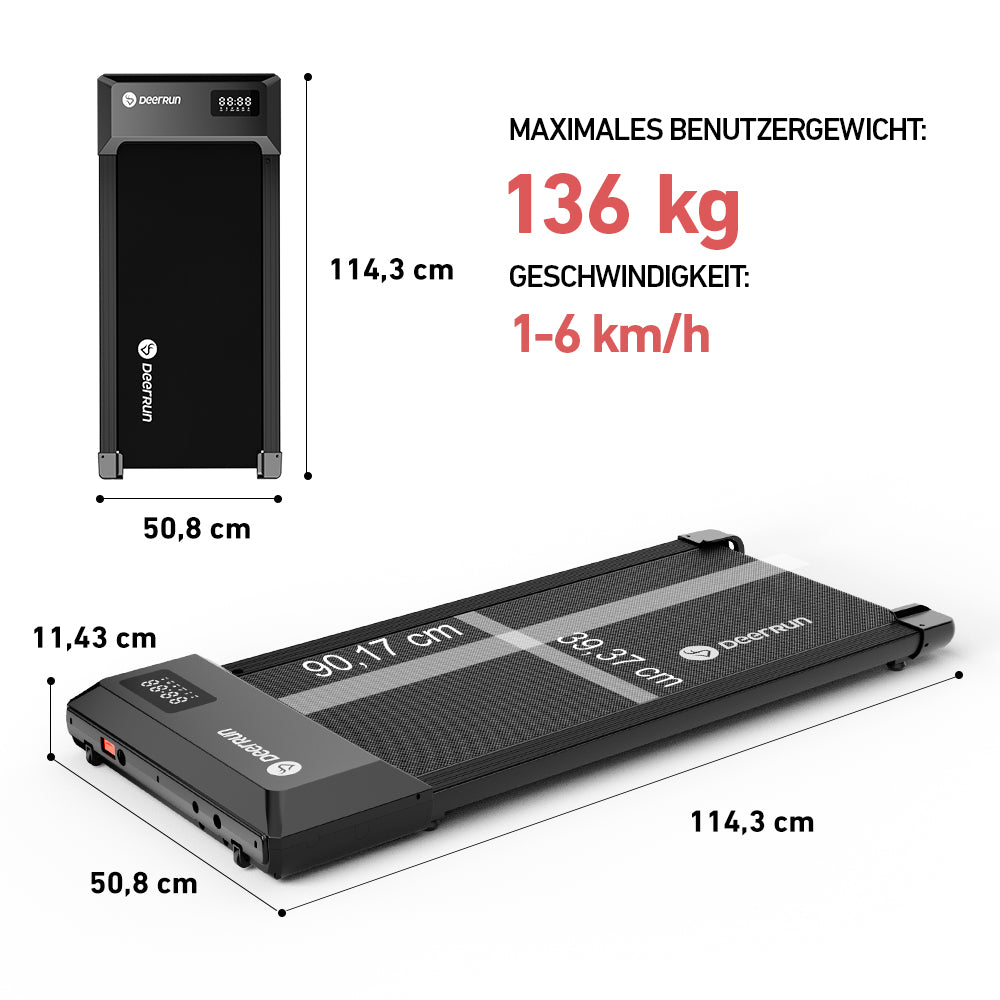 DeerRun Q1 Urban Smart-Walk-Laufband – 136 kg Tragfähigkeit mit Fernbedienung