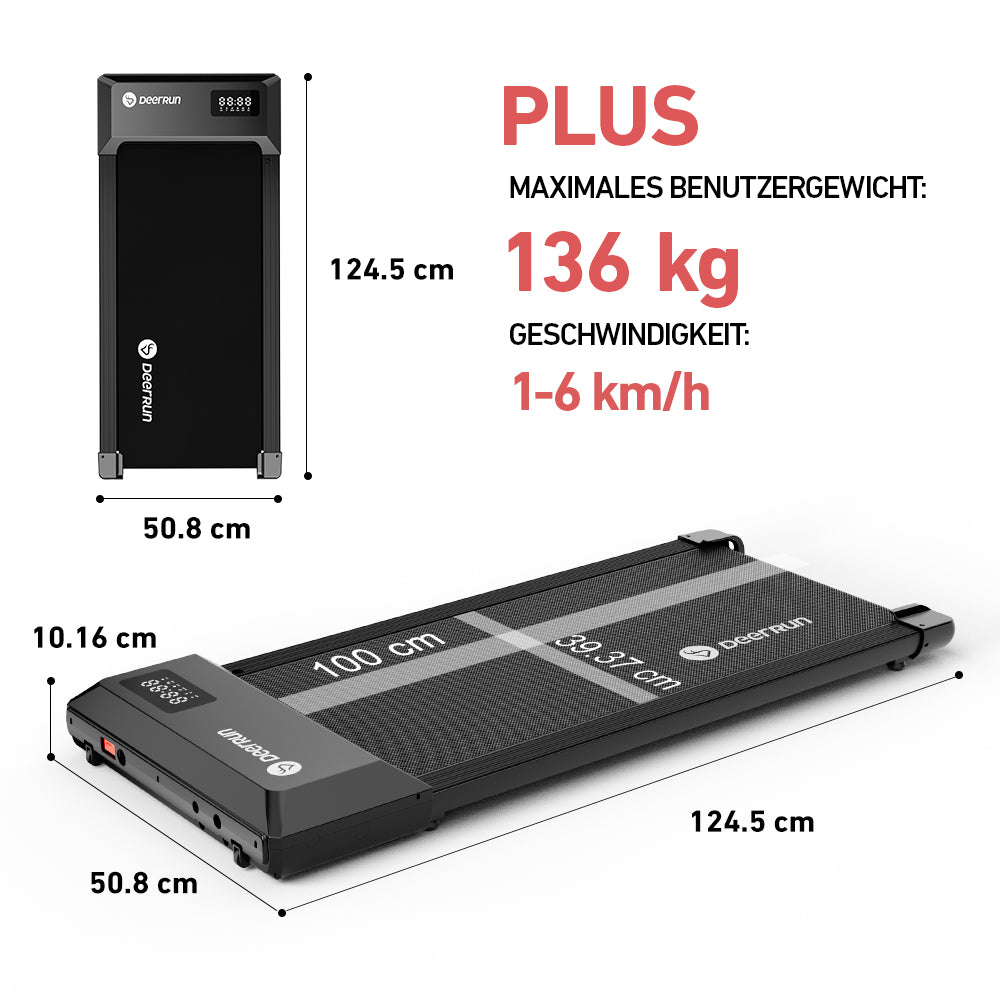 DeerRun Q1 Urban Plus Smart-Walk-Laufband in größerer Größe – 136 kg Tragfähigkeit mit Fernbedienung