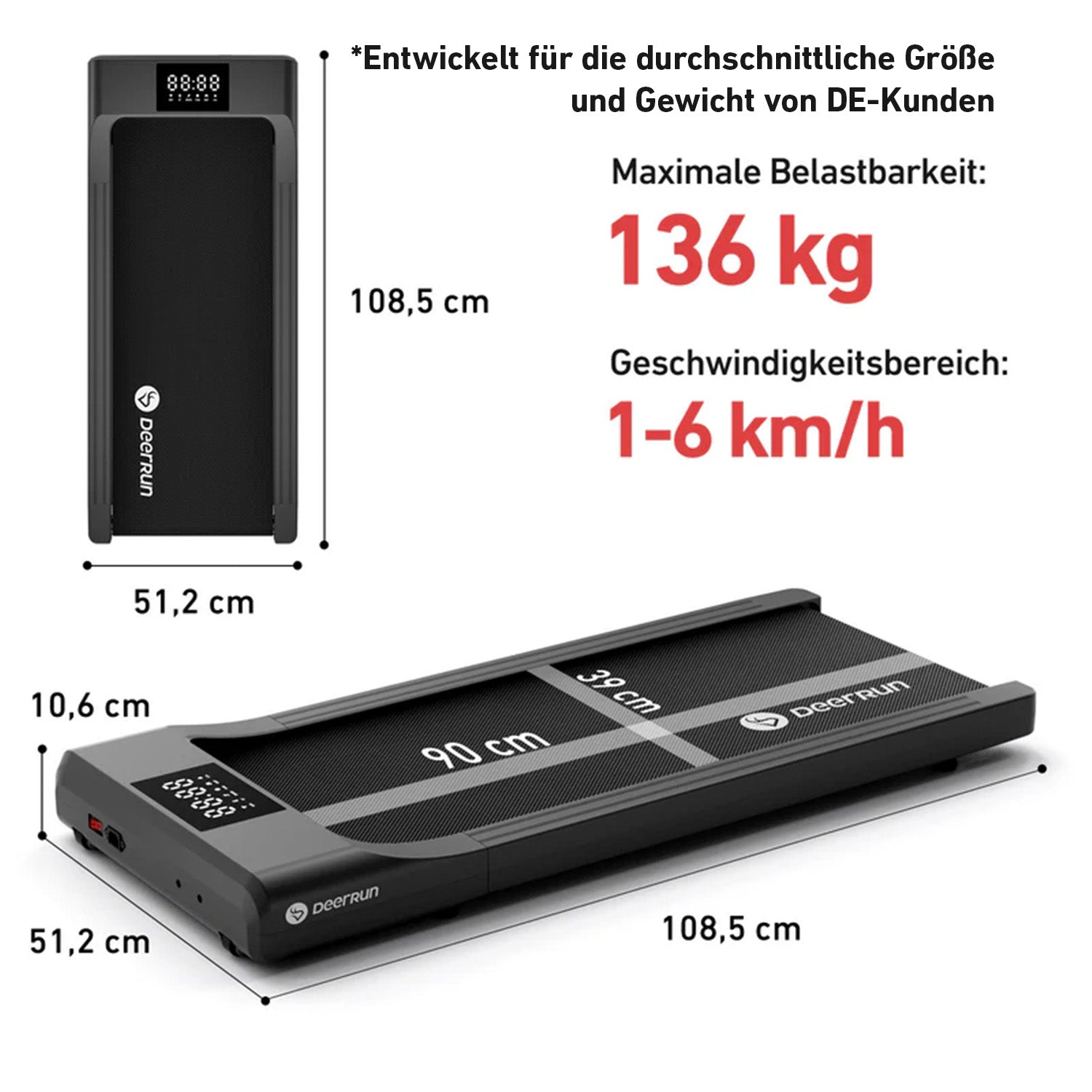 DeerRun Q1 Classic Pro Smart-Walk-Laufband – 136 kg Tragfähigkeit