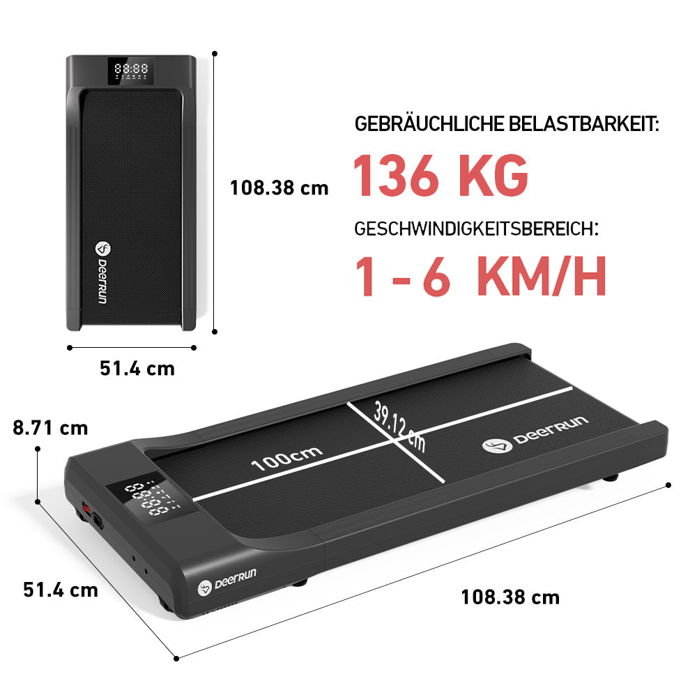 DeerRun Q1 Classic Pro Walking Pad Laufband – 136 kg Tragfähigkeit mit Fernbedienung