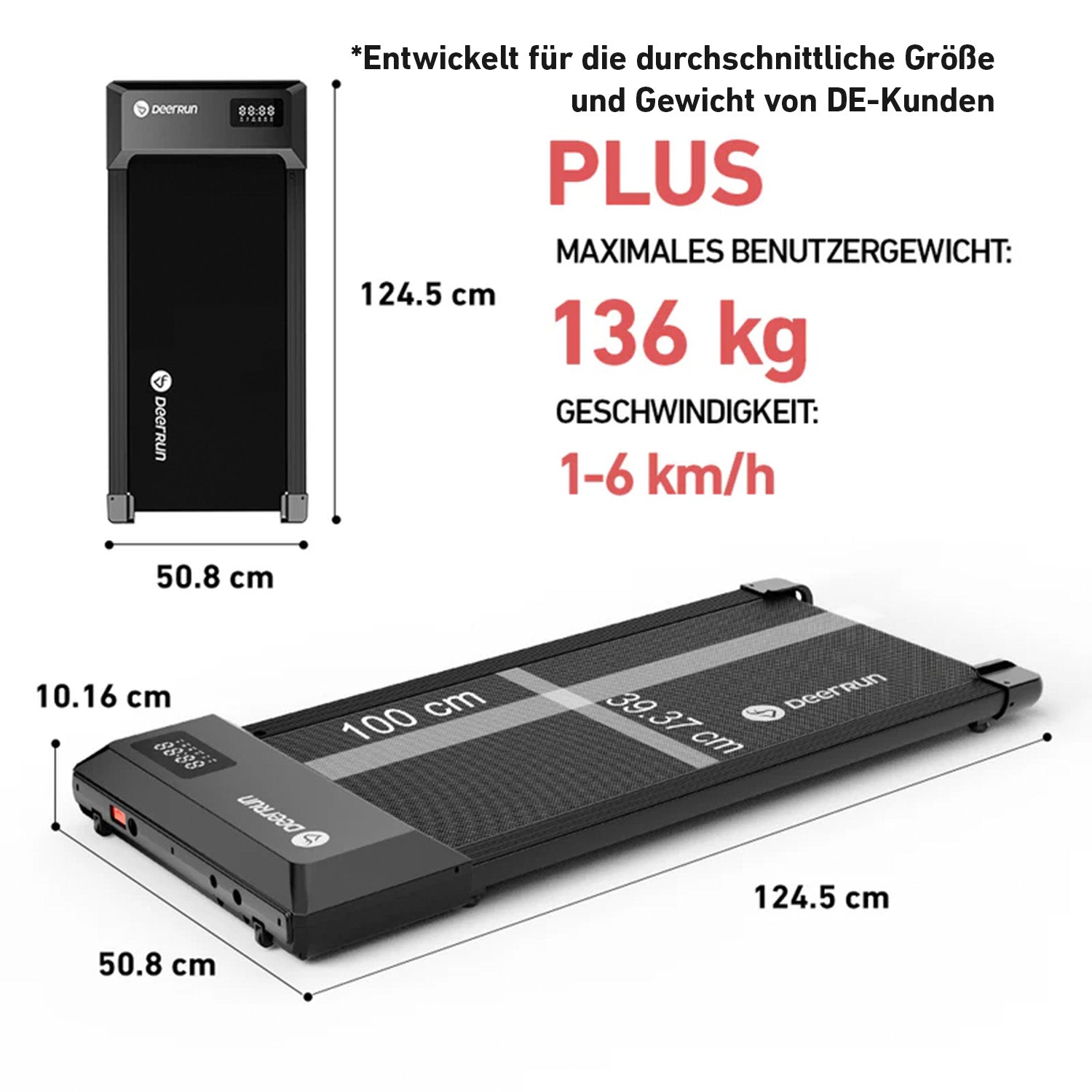 DeerRun Q1 Urban Plus Smart-Walk-Laufband in größerer Größe – 136 kg Tragfähigkeit mit Fernbedienung