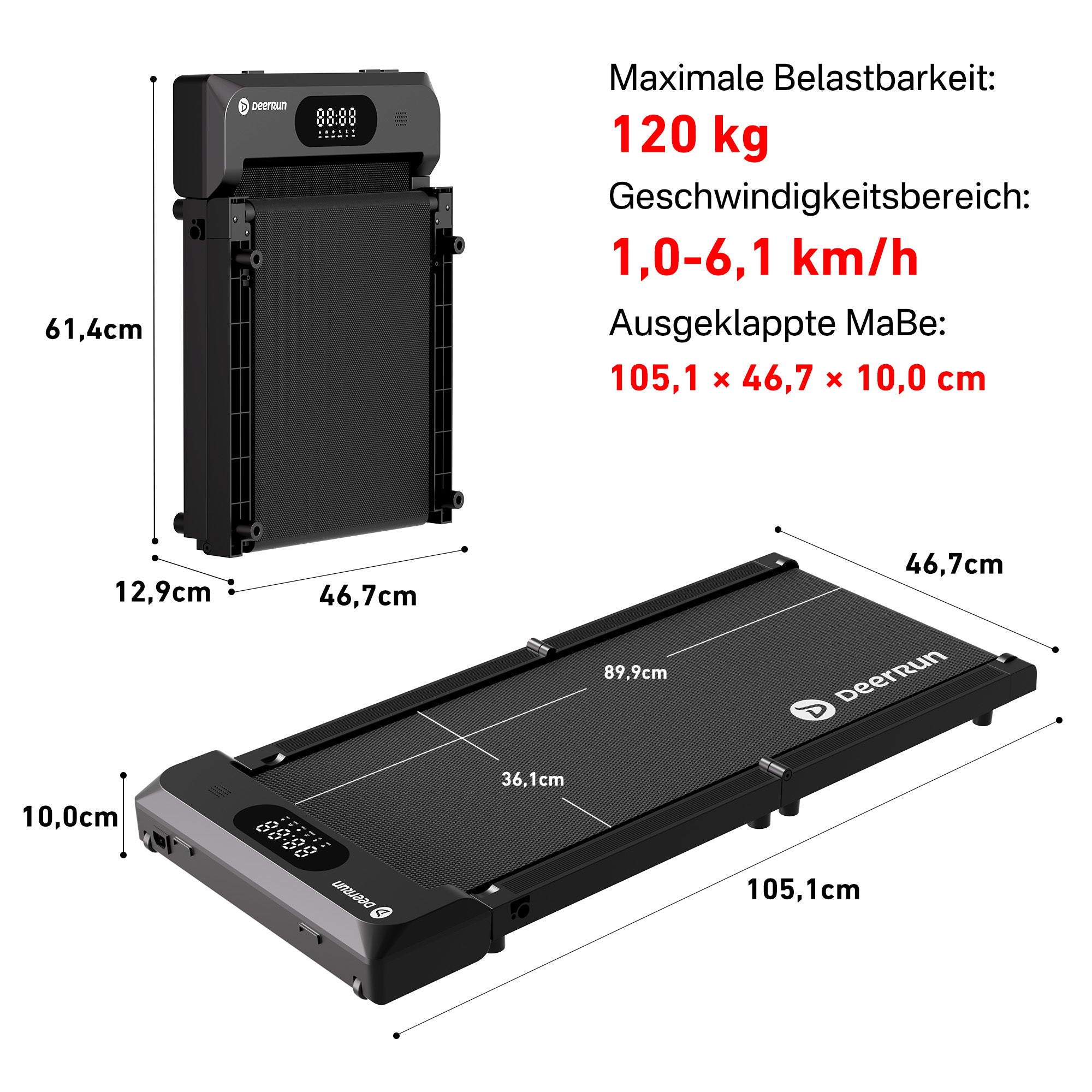 DeerRun Sleek Fold SE Zusammenklappbares Walking Pad für kleine Räume