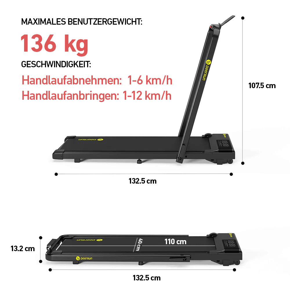 DeerRun A5 Pro Smartes 2-in-1 Laufband – 136 kg Tragfähigkeit mit Fernbedienung