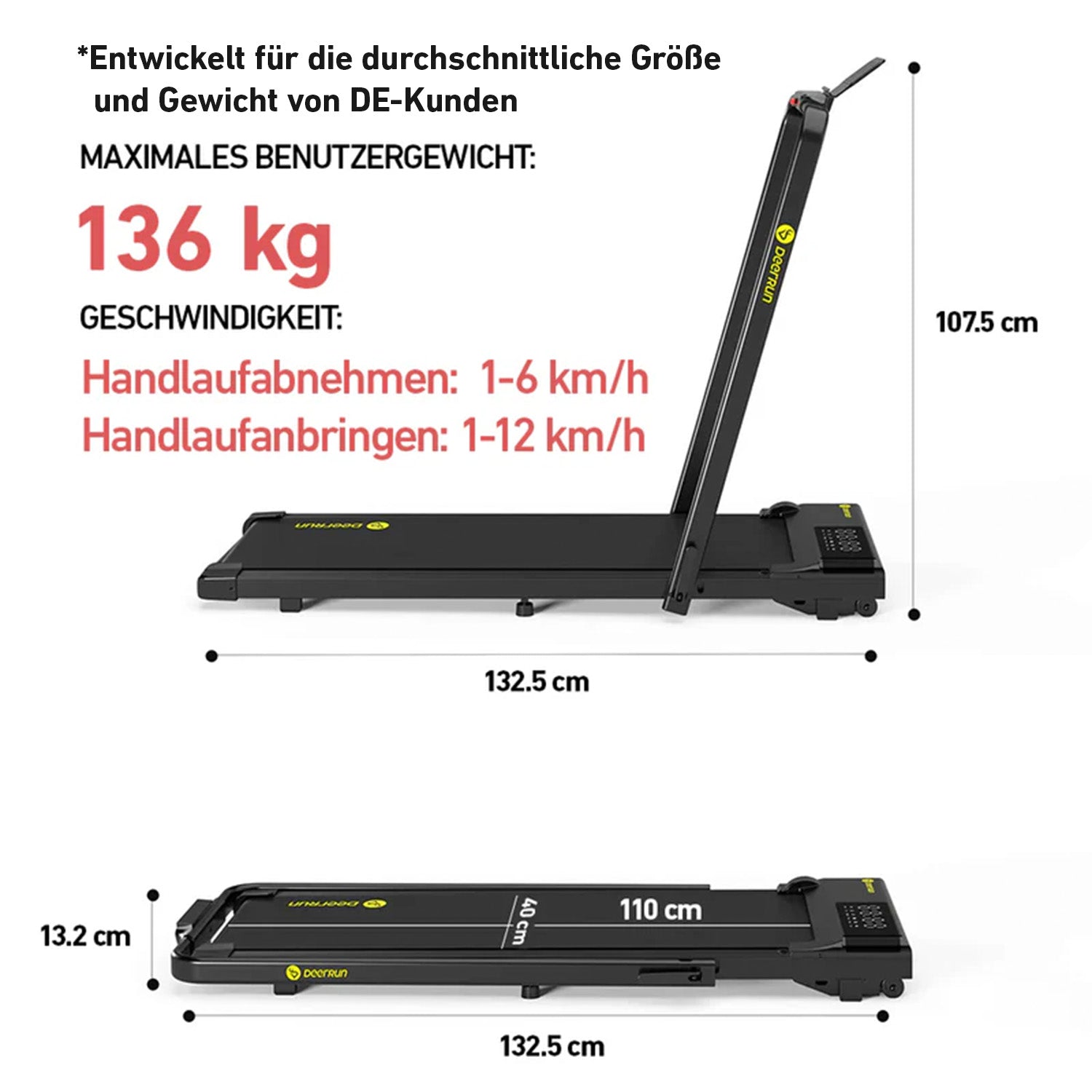 DeerRun A5 Pro Energie-2025 Smartes 2-in-1 Laufband | Upgrade-Chip & NFC-Unterstützung mit 136 kg Tragfähigkeit und Fernbedienung