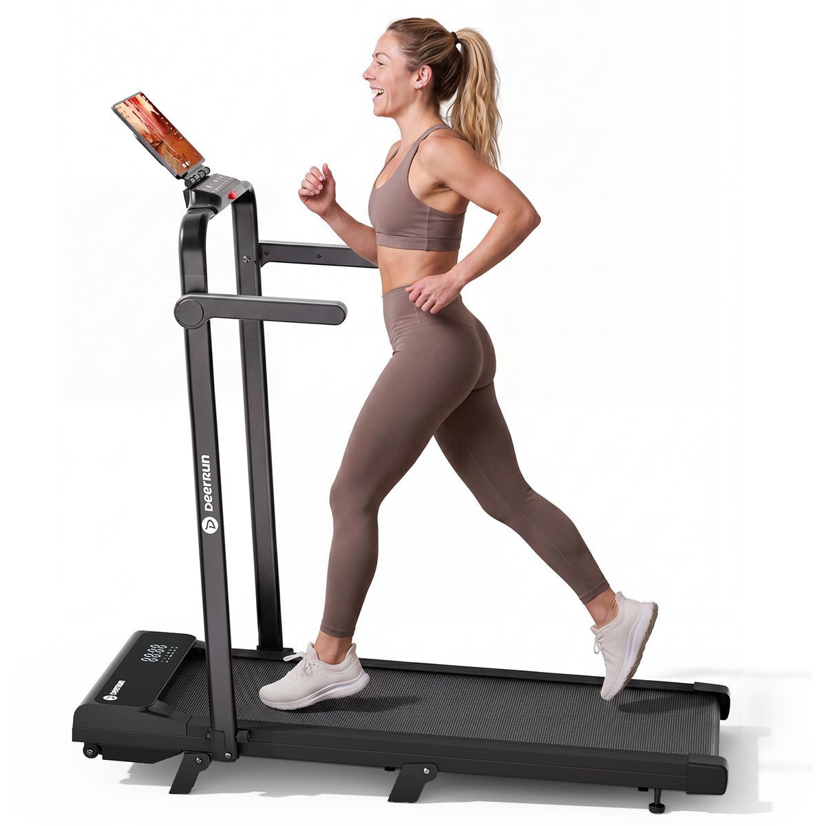 DeerRun 2026 Neues A6 plus Laufband mit Griff, 5 % Steigung, 2-in-1-Design, Schwarz