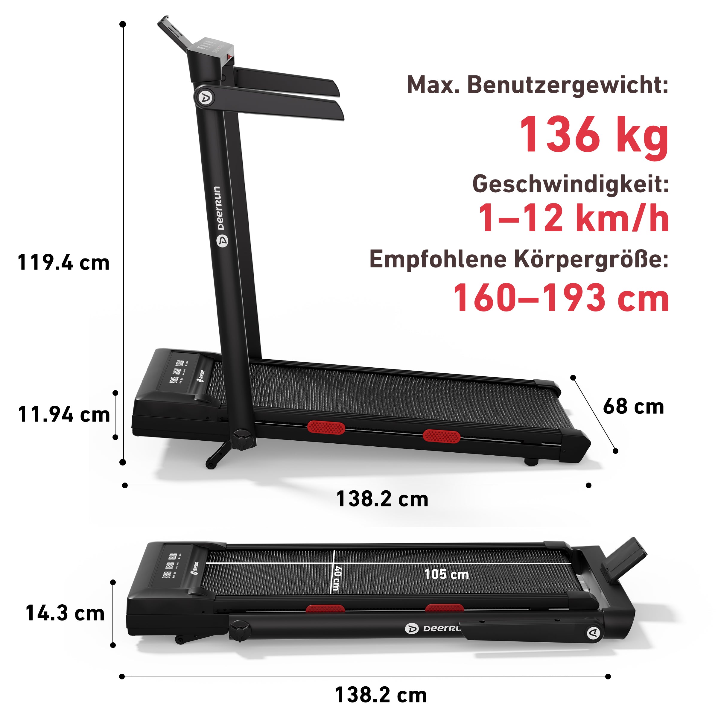 DeerRun Z10 Pro Muse 2-in-1 Klappbares Laufband mit 12% Auto-Steigung