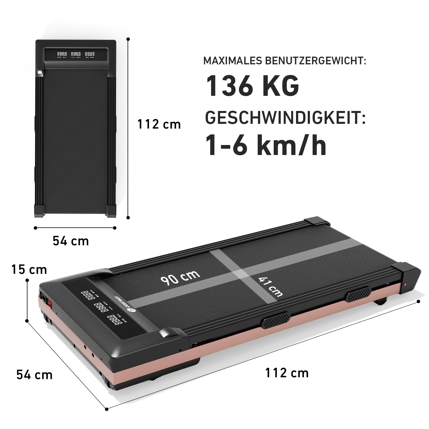 DeerRun Z10 Smart Incline Laufband #Farbe_Schwarz mit Roségold