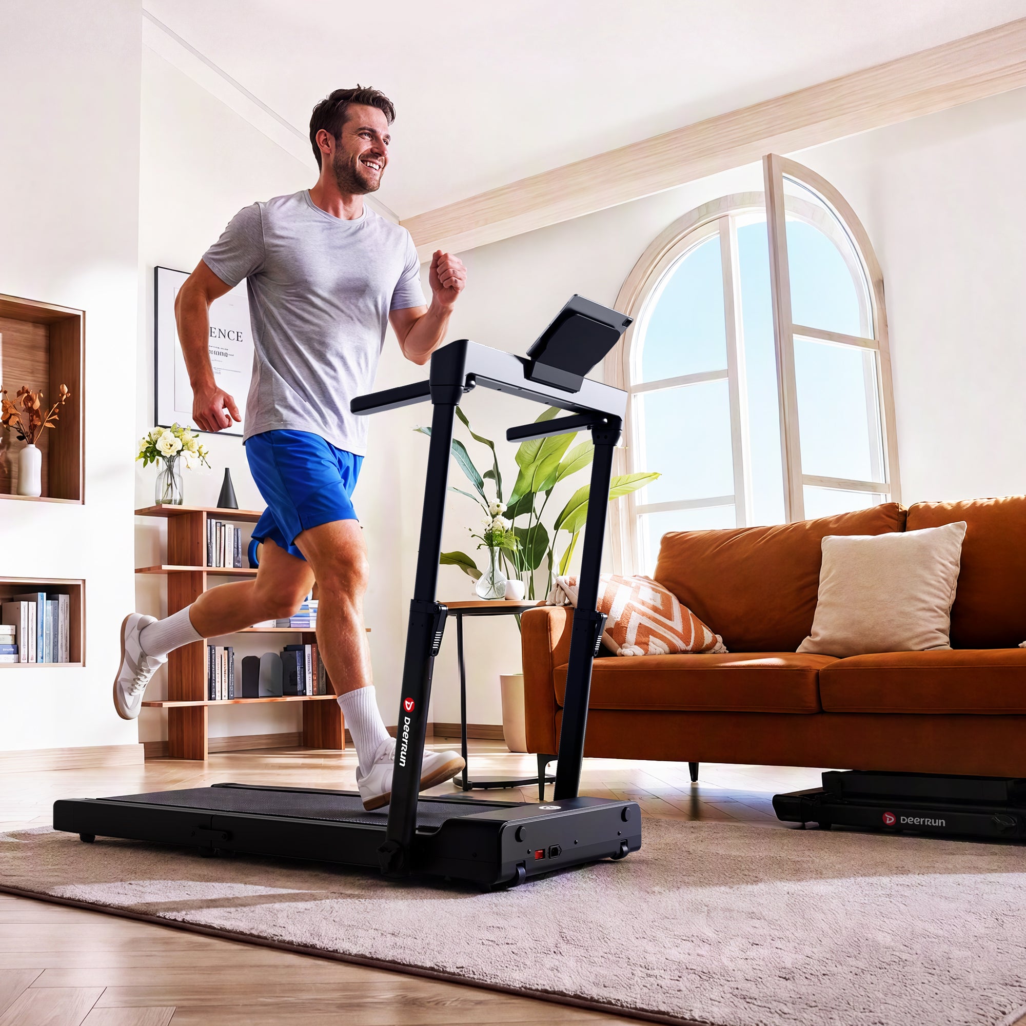 DeerRun Flex Fold 1 Zusammenklappbares Laufband mit Handlauf zum Gehen und Joggen