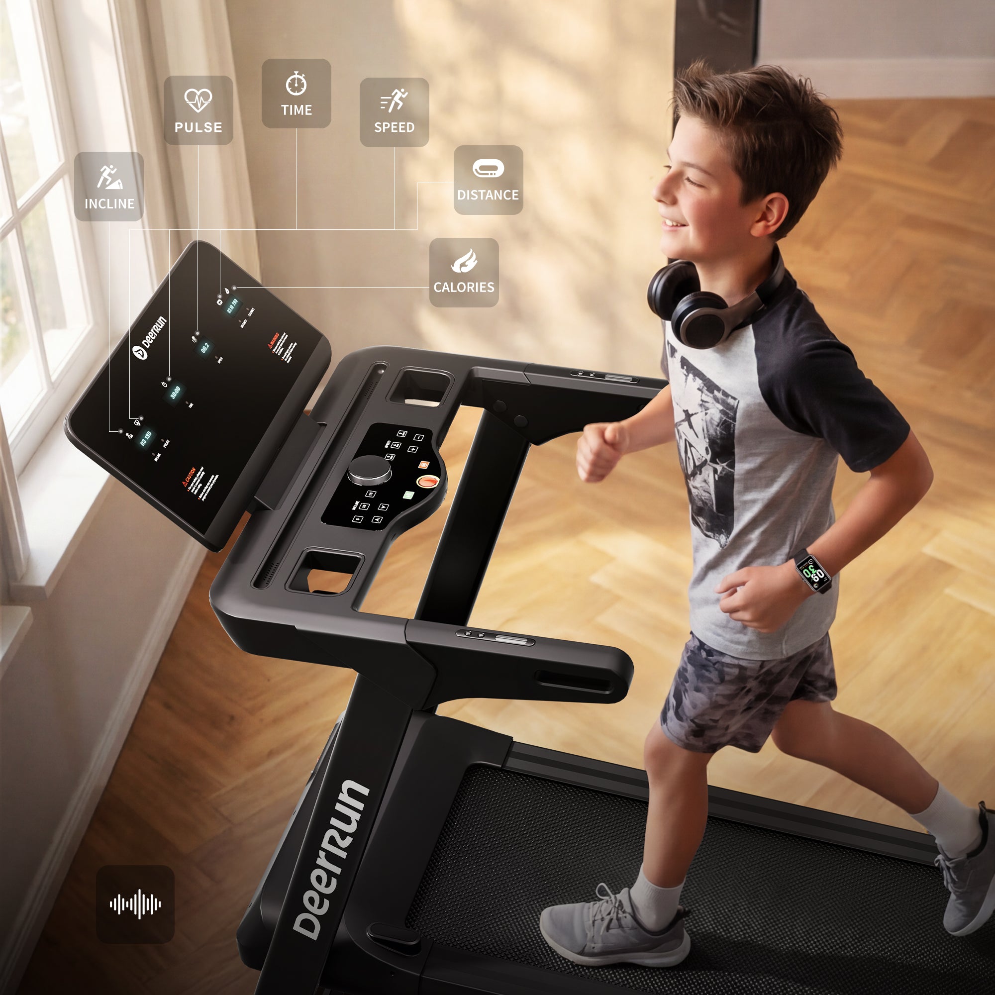 DeerRun X50 18% Auto Steigung Smartes Laufband, großem Display und KI-Coach | 20 km/h, 181kg Tragkraft