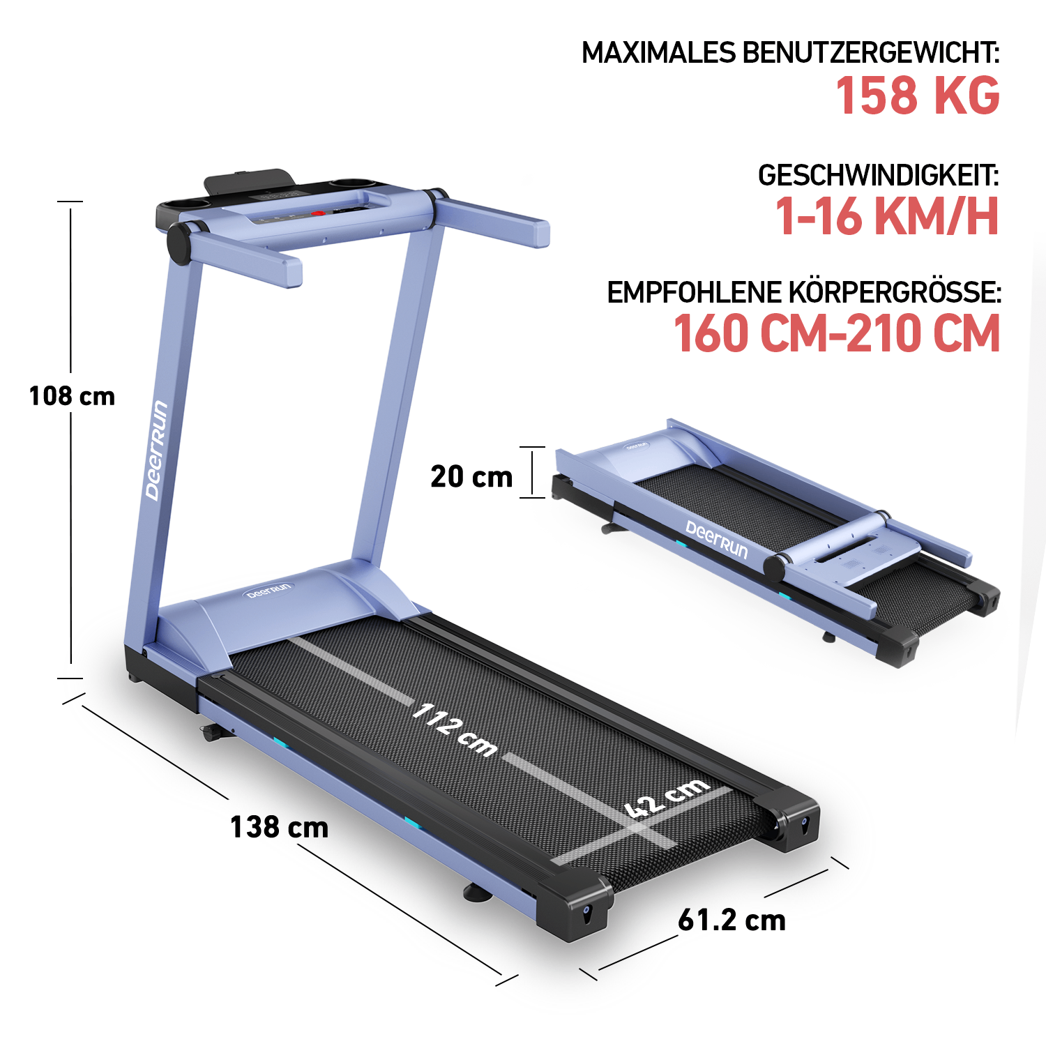 DeerRun A1 Pro Klappbares Laufband #Farbe_Blau