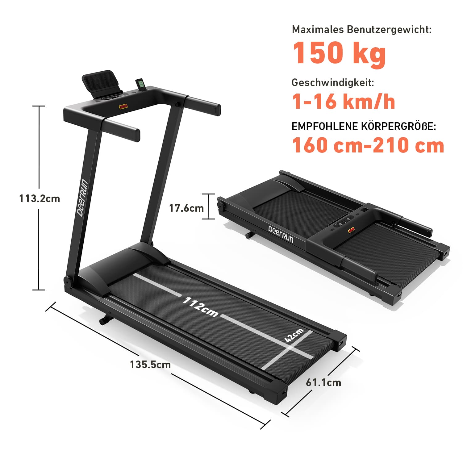 DeerRun A1 Urban Klappbares Laufband #Farbe_Schwarz