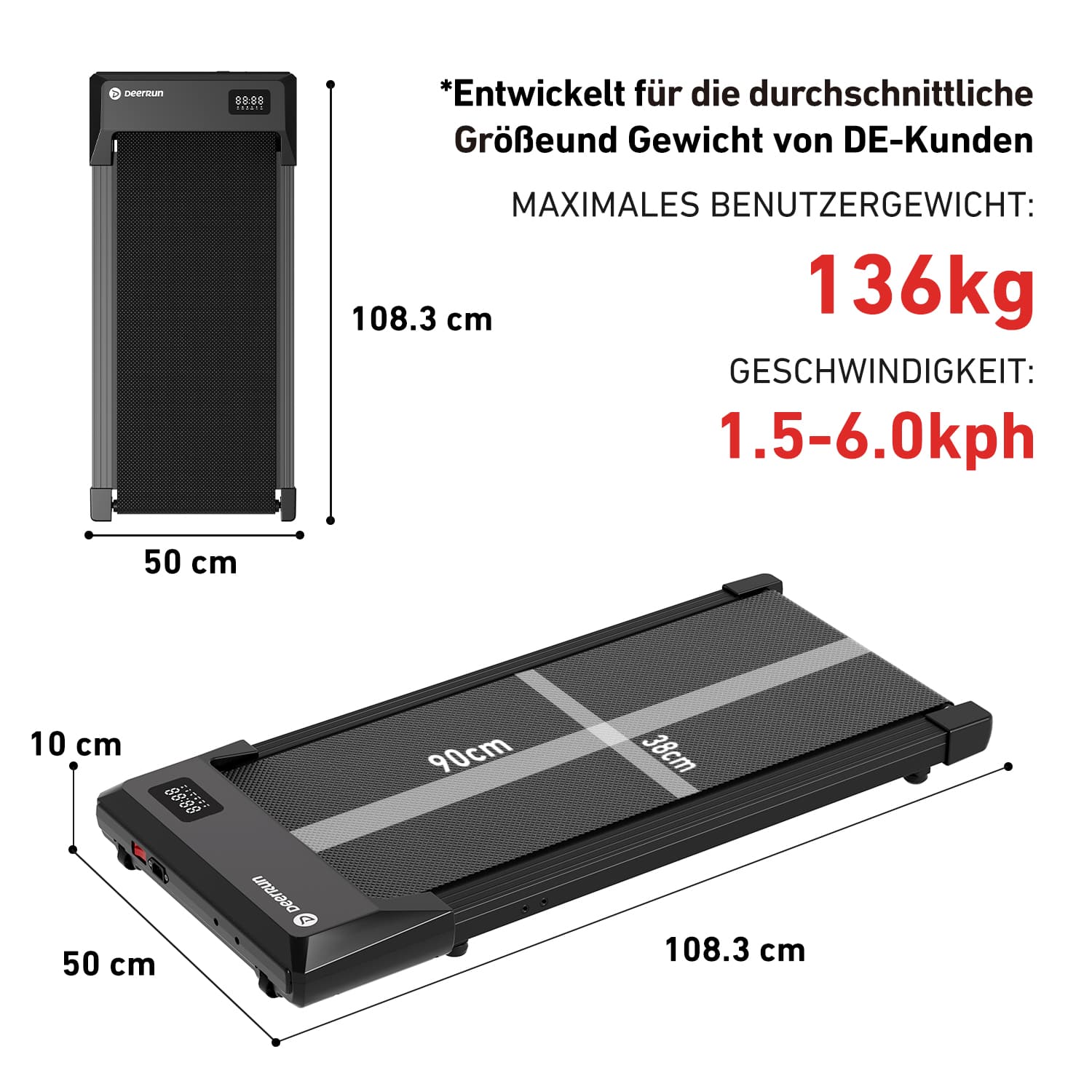 DeerRun Q1 2026 NEU Smartes Walking-Pad Schwarz
