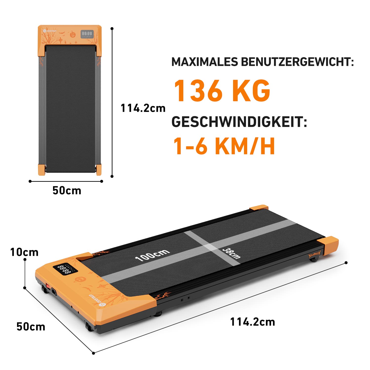 DeerRun Q1 Mini Smart Walk Laufband #Farbe_Vitalität Orange