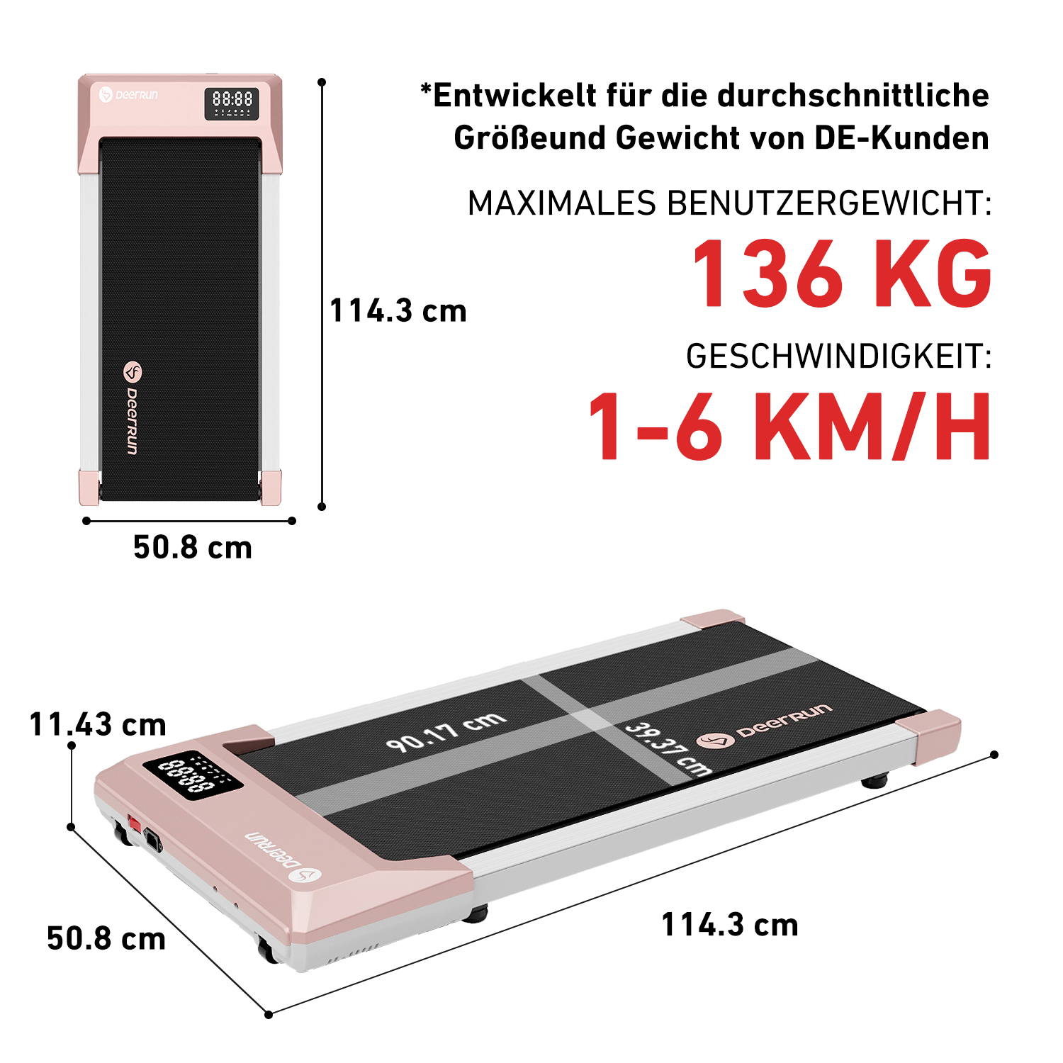 DeerRun Q1 Mini Smart Walk Laufband #Farbe_Roségold
