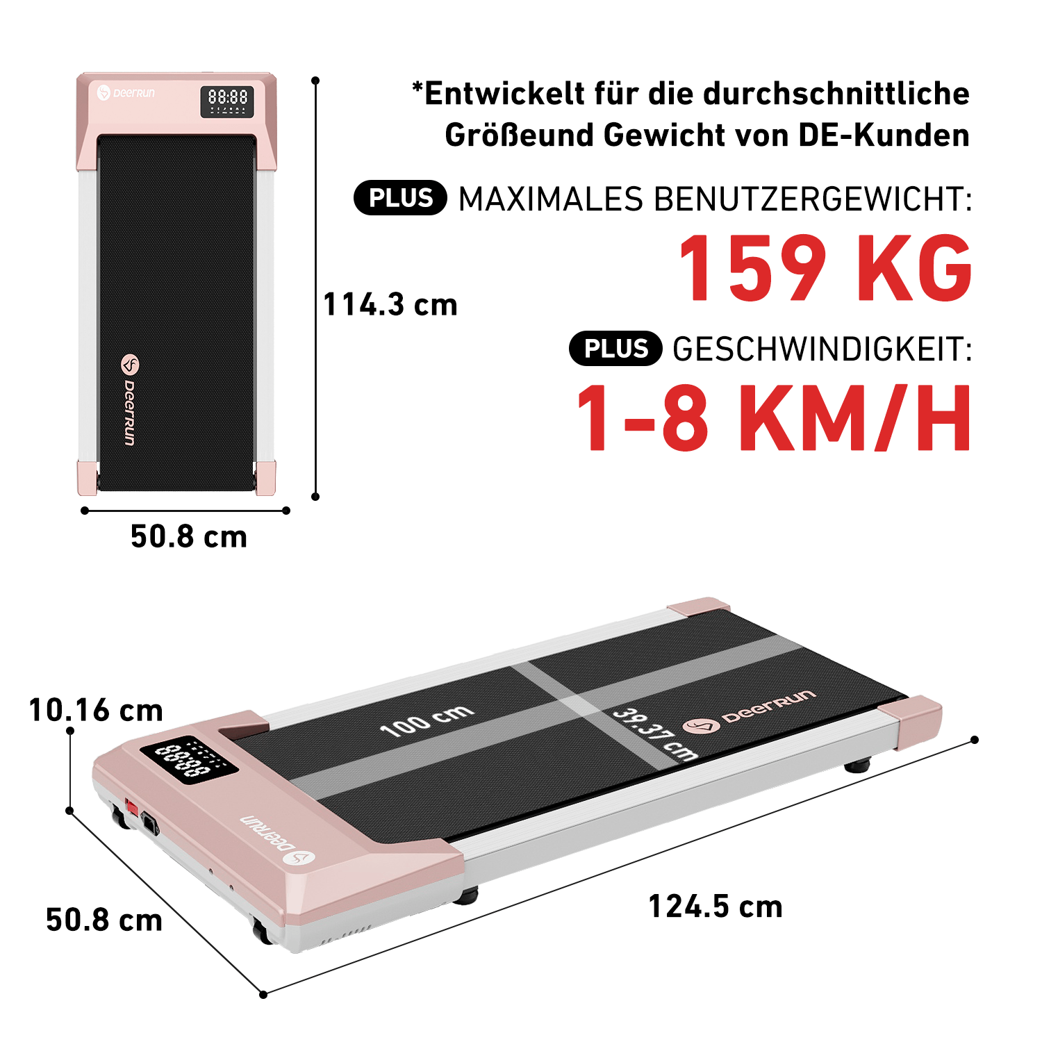 DeerRun Q1 Plus Smart Walk Laufband #Farbe_Roségold