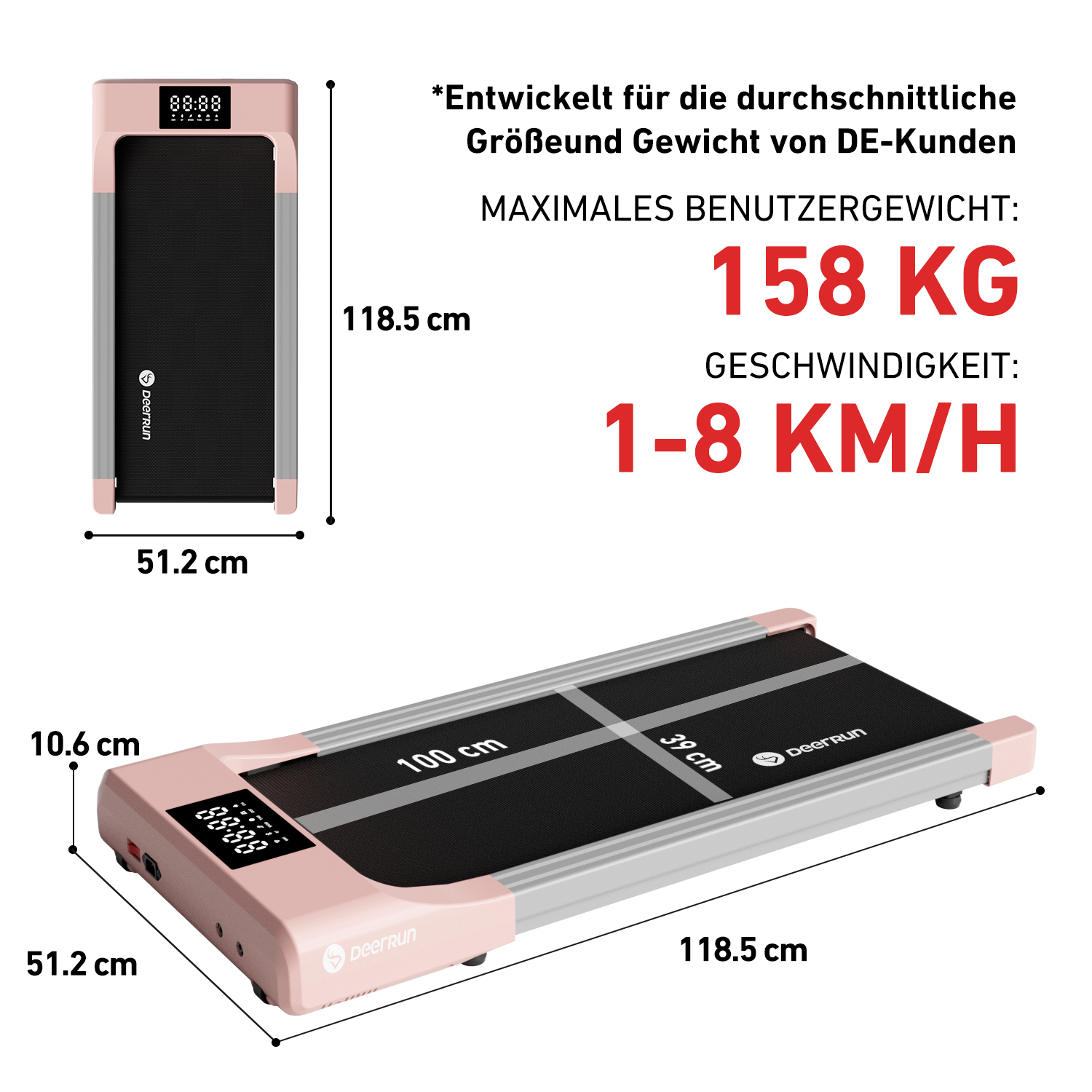 DeerRun Q1 Urban Pro Smart Walk Laufband #Farbe_Rosa