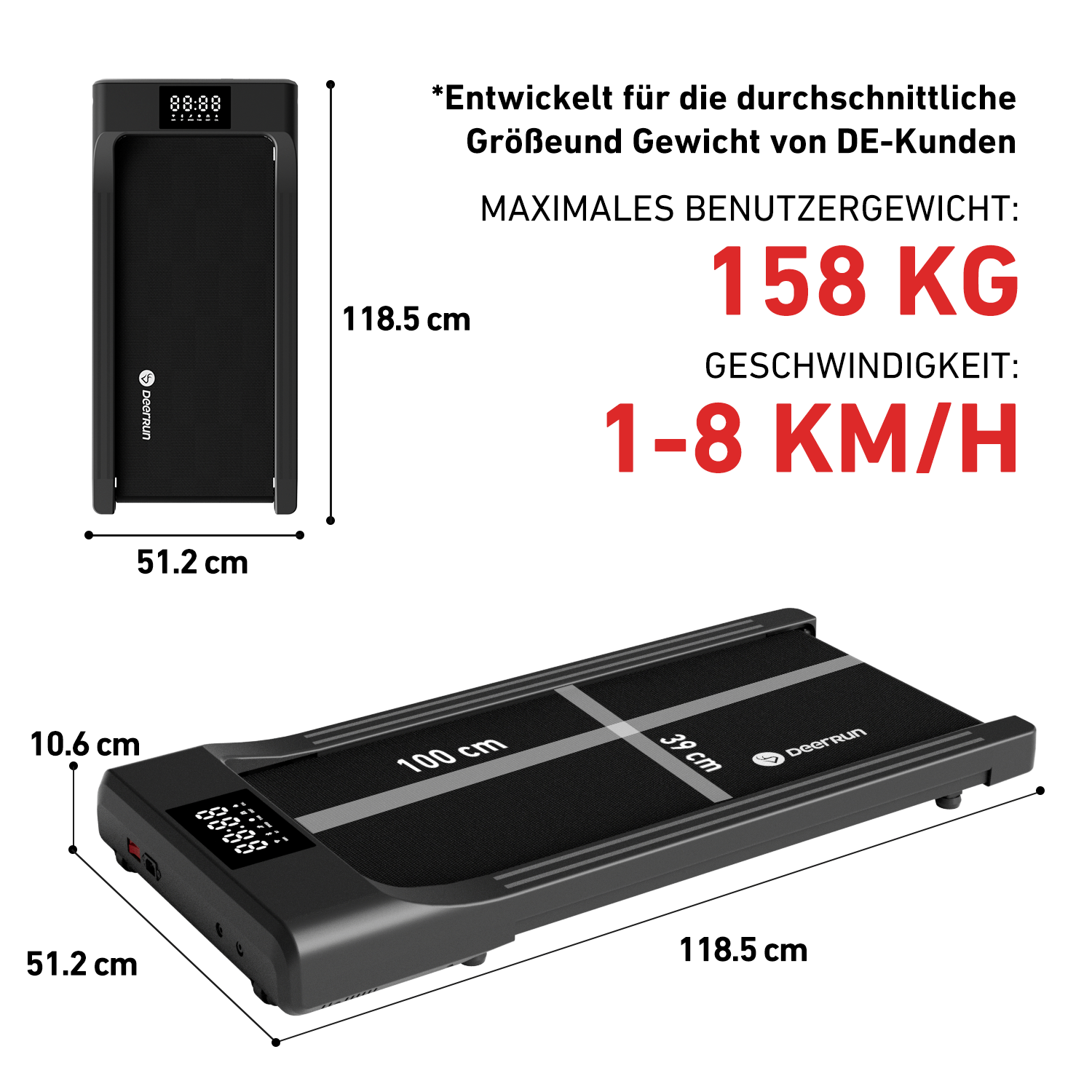 DeerRun Q1 Urban Pro Smart Walk Laufband #Farbe_Schwarz