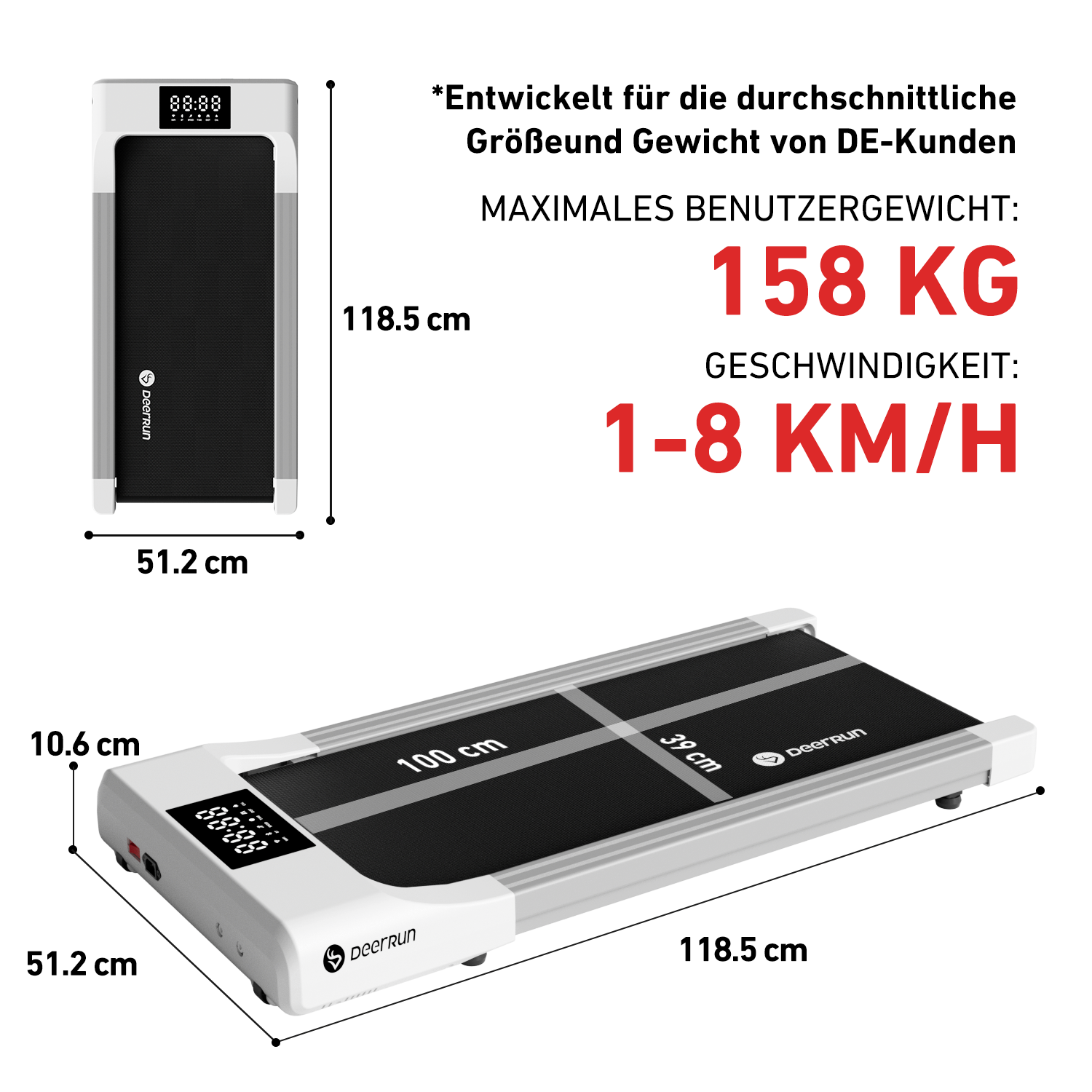 DeerRun Q1 Urban Pro Smart Walk Laufband #Farbe_Weiß