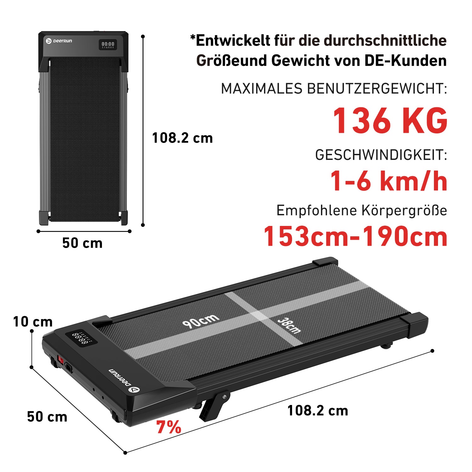 DeerRun Q2 Urban Walking Pad mit Steigung & Fernbedienung #Farbe_Schwarz