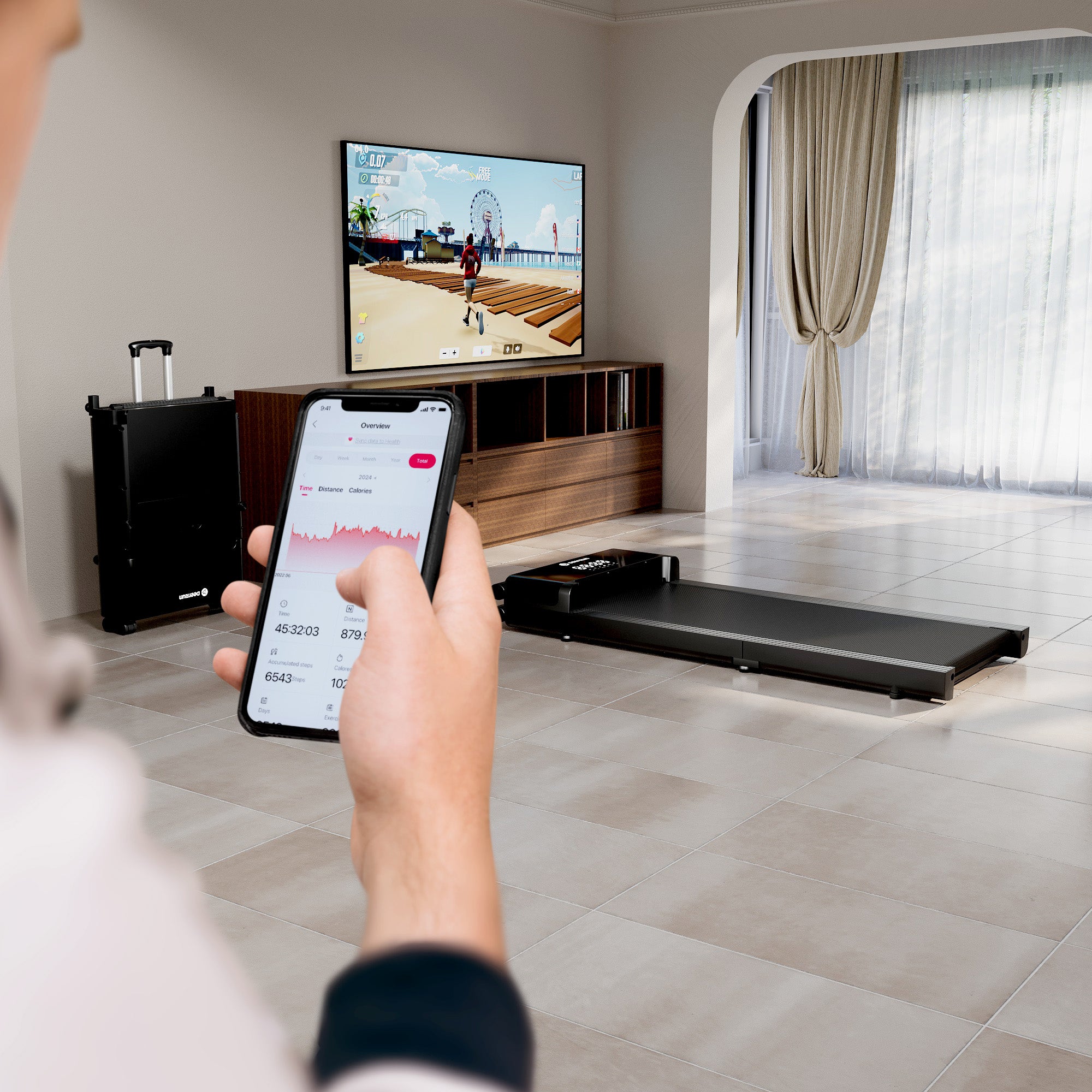 DeerRun Z20 Ultra‑Kompaktes, faltbares Laufband mit Gehmatte, für Büro und Zuhause,136 kg