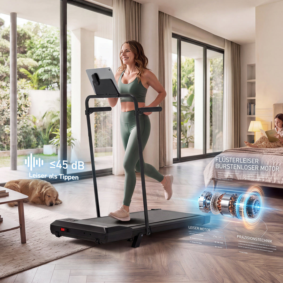 DeerRun Q2 Urban Walking Pad mit Handlauf und 7 % Steigung