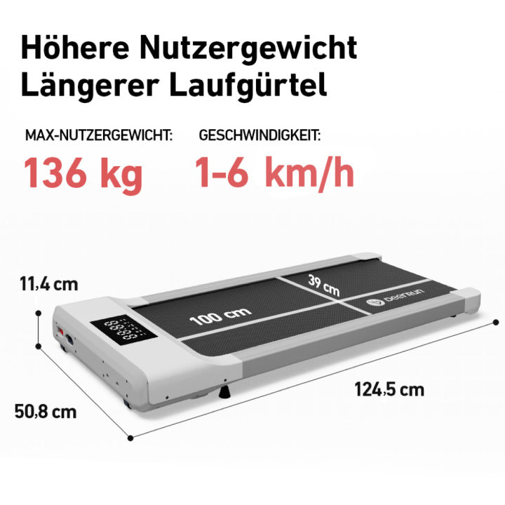 DeerRun® Q1 Classic Pro Smart-Walk-Laufband – Längerer Laufgürtel und 136 kg Tragfähigkeit mit Fernbedienung